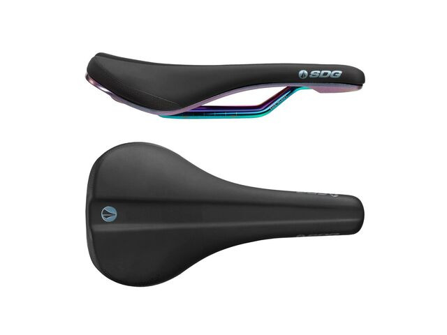 SDG COMPONENTS Bel Air 3.0 Lux-Alloy Rail Saddle Black Microfibre Top / Oil Slick Base click to zoom image